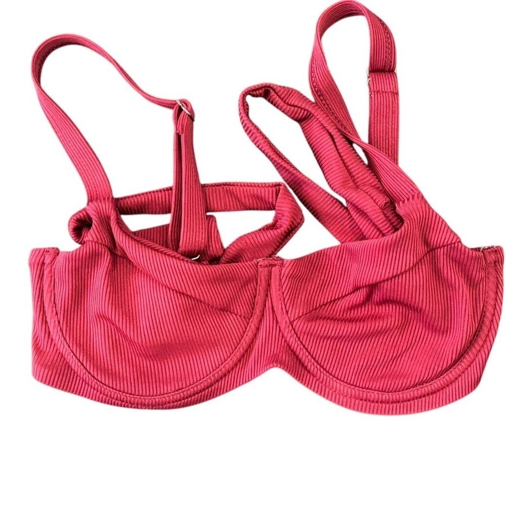 Zaful Wine Red Ribbed Underwire Bikini Top Size 4 Adjustable Straps Swimwear